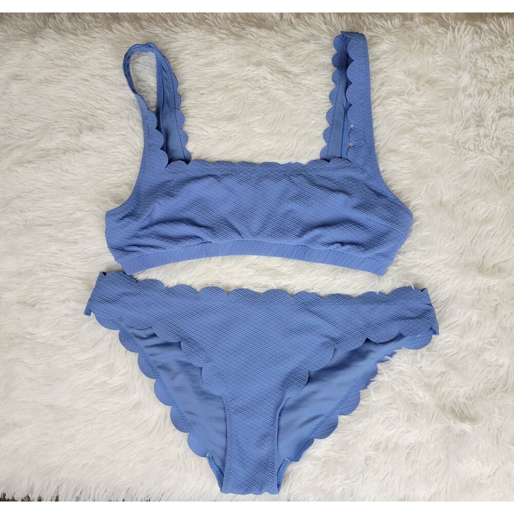Jessica‎ Simpson Blue Scalloped Textured Bikini Set Two Piece Swimsuit Large